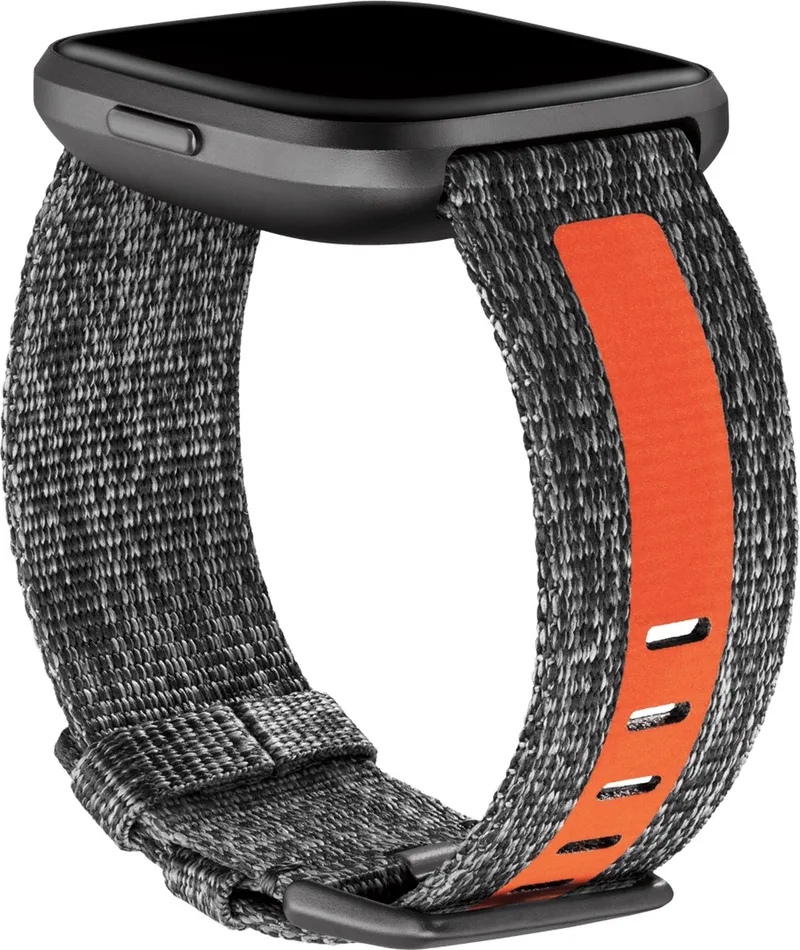 Versa 2 Woven Band Charchoal/Orange, Small by Fitbit in Houtskool, Orange – product photo