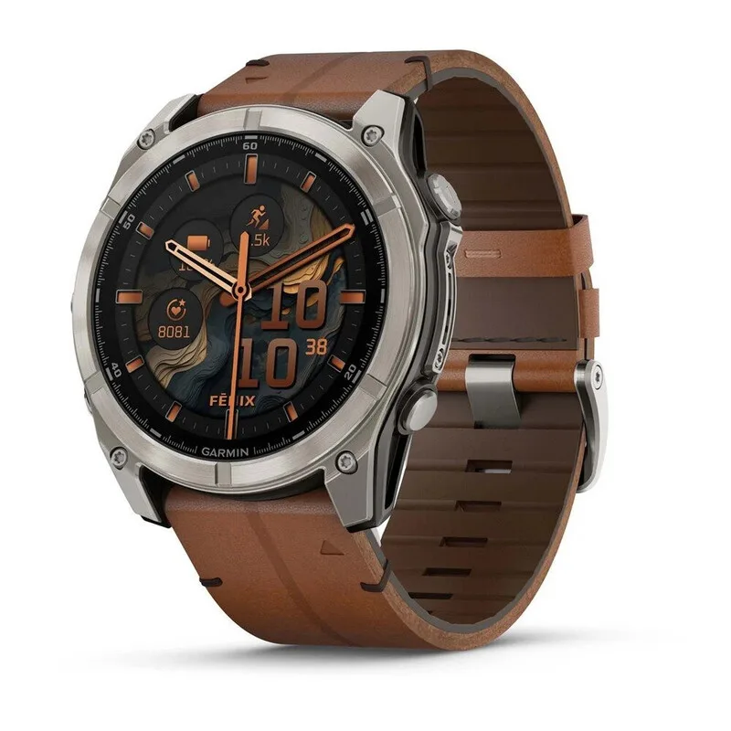 Fenix 8 - 51 mm - AMOLED Saffier - Grafiet - Kastanje Leren Band by Garmin – product photo
