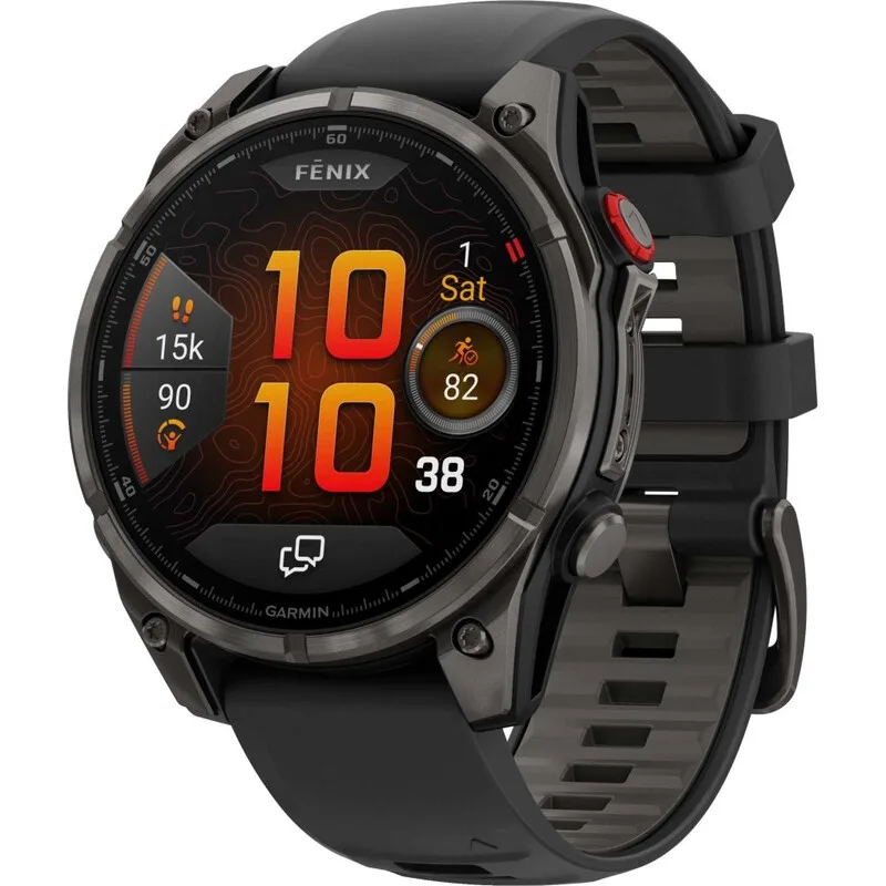 Fenix 8 Pro AMOLED saffier GPS smartwatch - 47 mm - zwart/carbon grijs DLC titanium - zwart siliconen bandje by Garmin – product photo