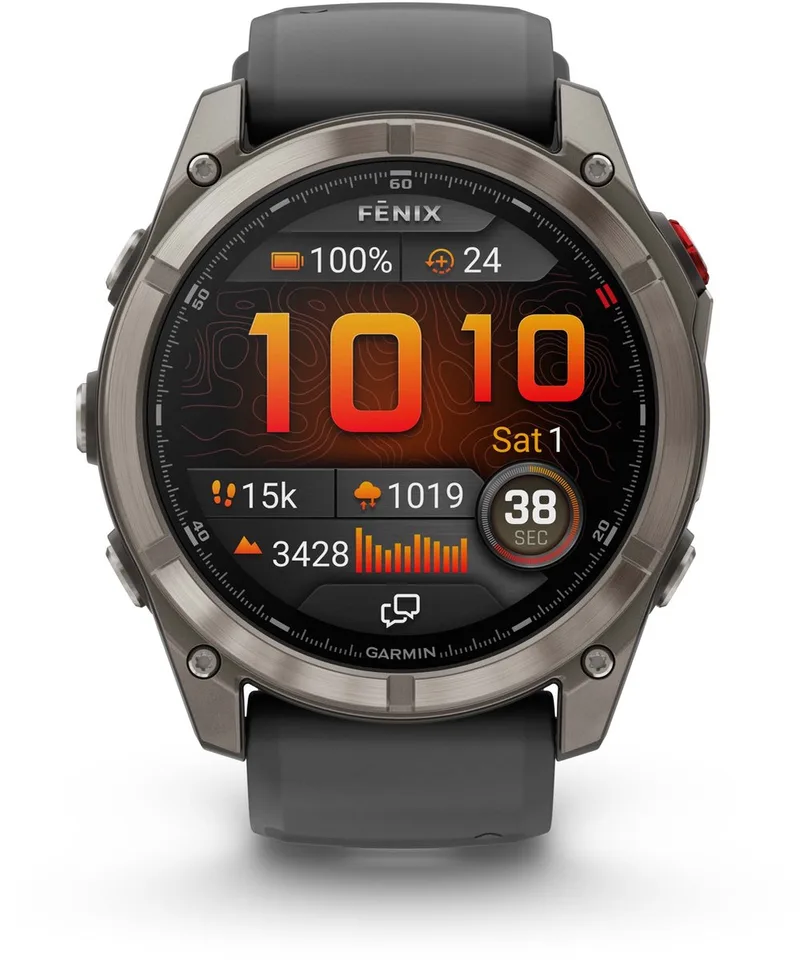 fenix 8 Pro - Smartwatch - 51 mm - AMOLED - Ingebouwde inReach® technologie - LTE connectiviteit - Tot 27 dagen batterijduur - Titanium by Garmin in Titanium, Grey – product photo