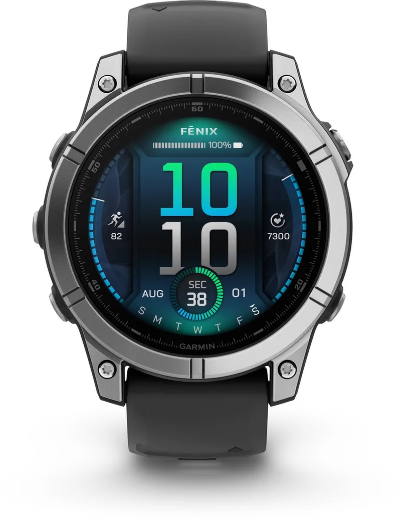 fēnix E - 47mm - AMOLED Multisport Smartwatch - Sportspecifieke workouts - 100+ sport-apps - 10ATM Waterdicht - tot 16 dagen batterij - Donkergrijs/zwart by Garmin in Silver – product photo