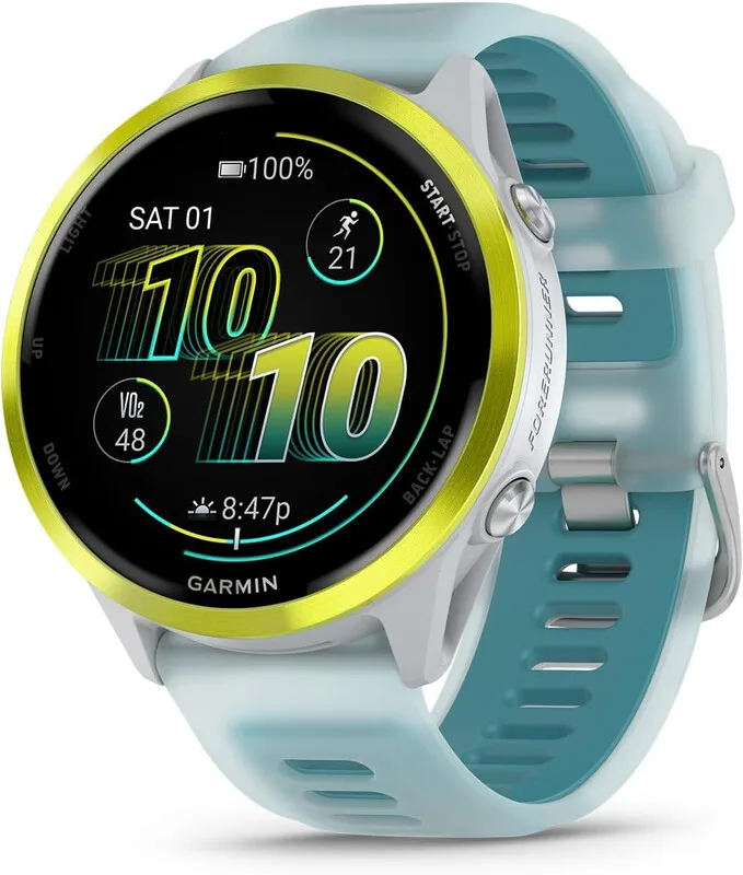 Forerunner 570 47 mm smartwatch - Whitestone/Turquoise siliconen bandje von Garmin – Produktfoto