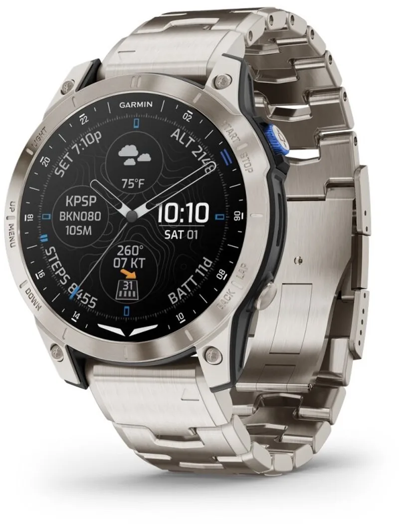 Garmin - 010-02582-51 - D2™ Mach 1 - Smartwatch met geventileerde titanium band en extra zwarte siliconen band van Garmin in Zilver – productfoto