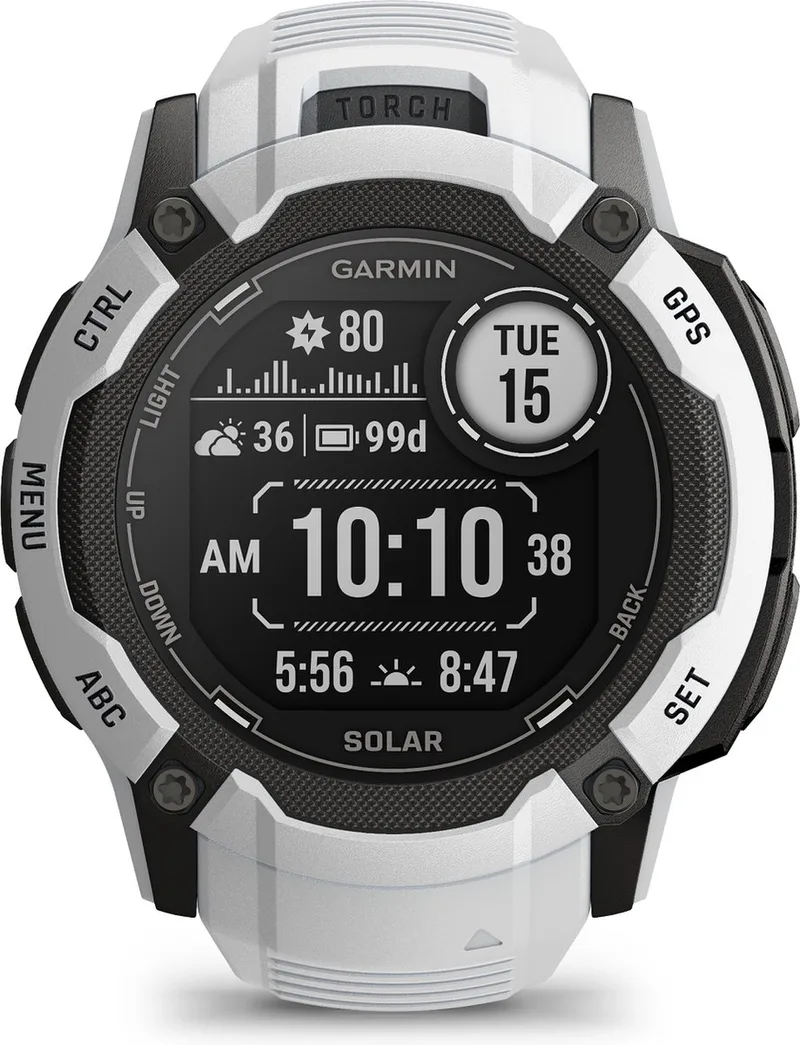 Instinct 2X Solar - Smartwatch - Oneindige batterijduur met Solar - Ingebouwde zaklamp - Multi-band GNSS - Whitestone van Garmin in Wit – productfoto