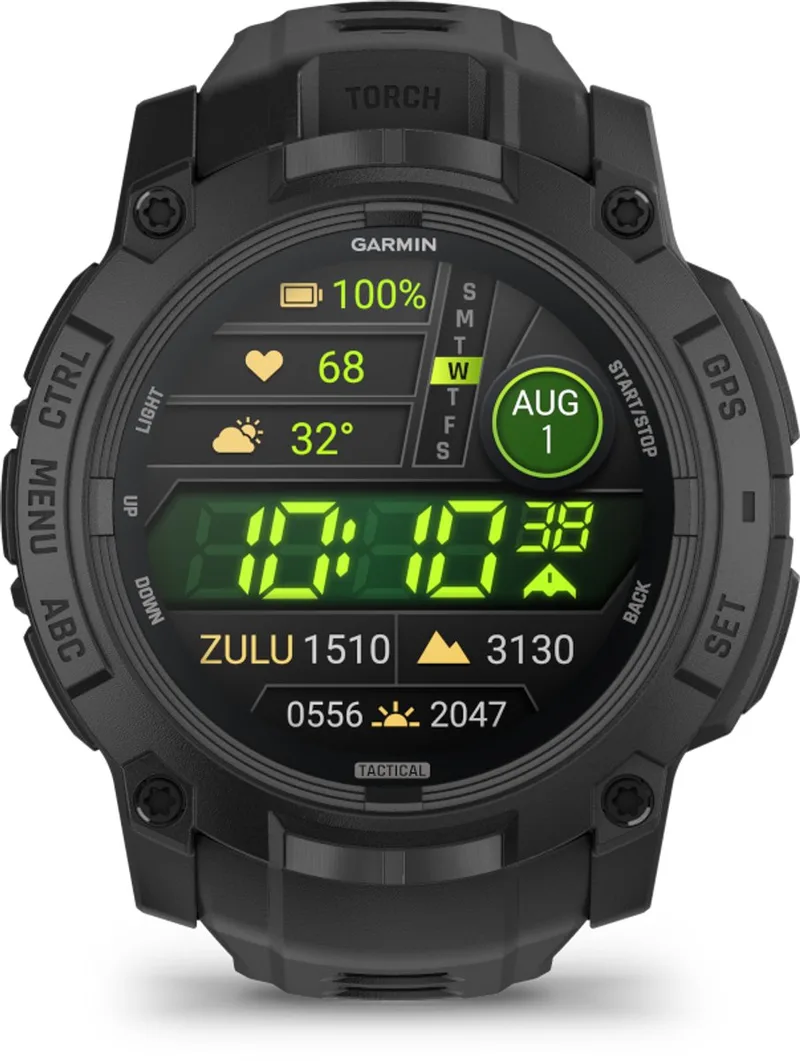 Instinct® 3 – 50 mm, AMOLED, Tactical Edition Zwart met zwart siliconen band by Garmin in Black – product photo