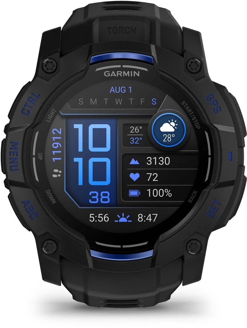Instinct® 3 - Smartwatch - 50mm - AMOLED - SuperNova Limited Edition - Zwart met Bolt Blue by Garmin in Zwart met zwart, Blue – product photo