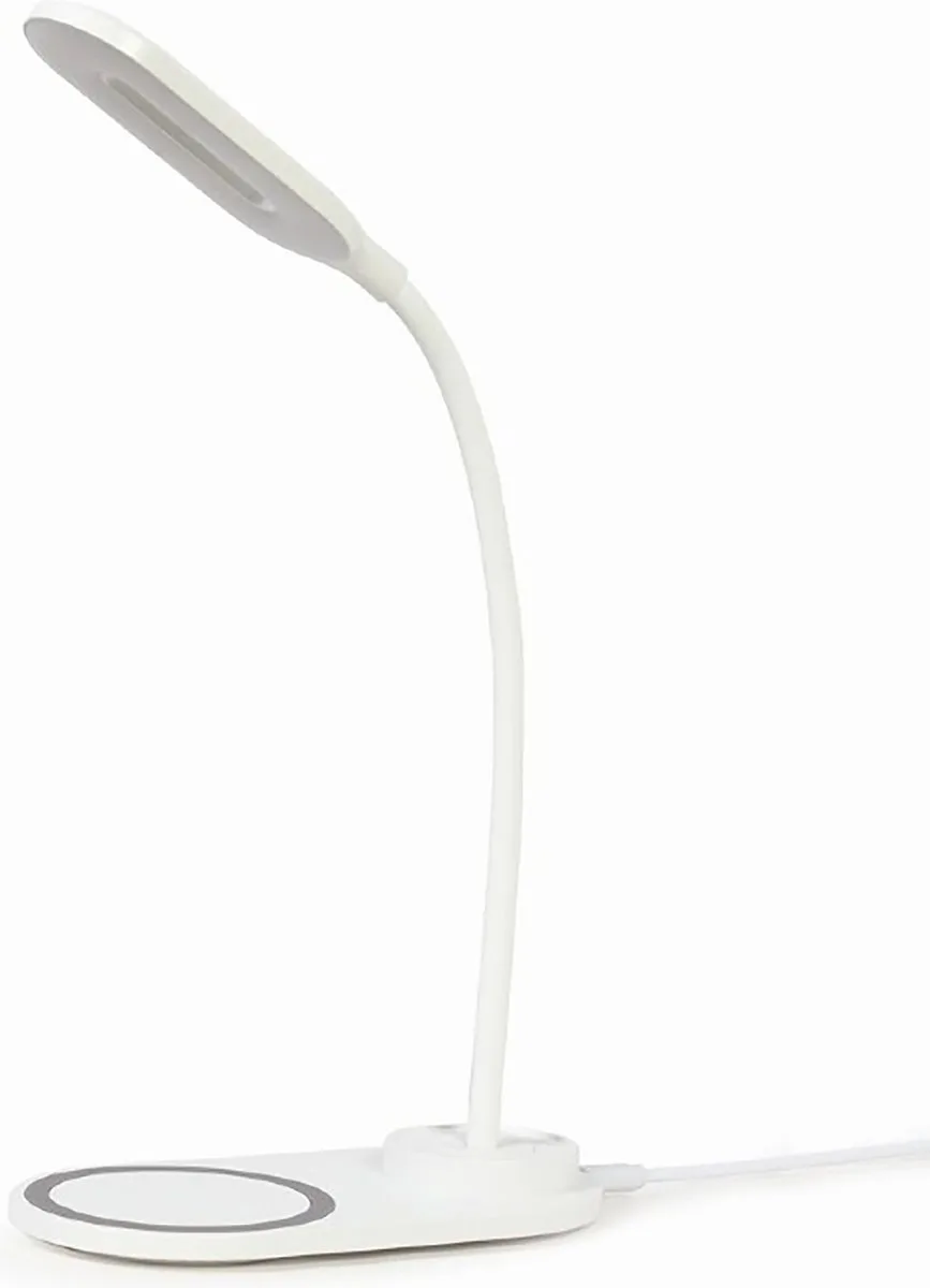 Bureaulamp - leeslamp - Dimbaar - LED - Wireless Charger - met draadloze oplader voor smartphone - flexibele arm fra Gembird i Hvid – produktbillede