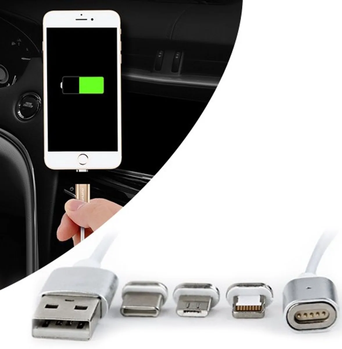 Magnetische 3-in-1 USB oplaadkabel voor Apple en Android van Gembird in Wit – productfoto
