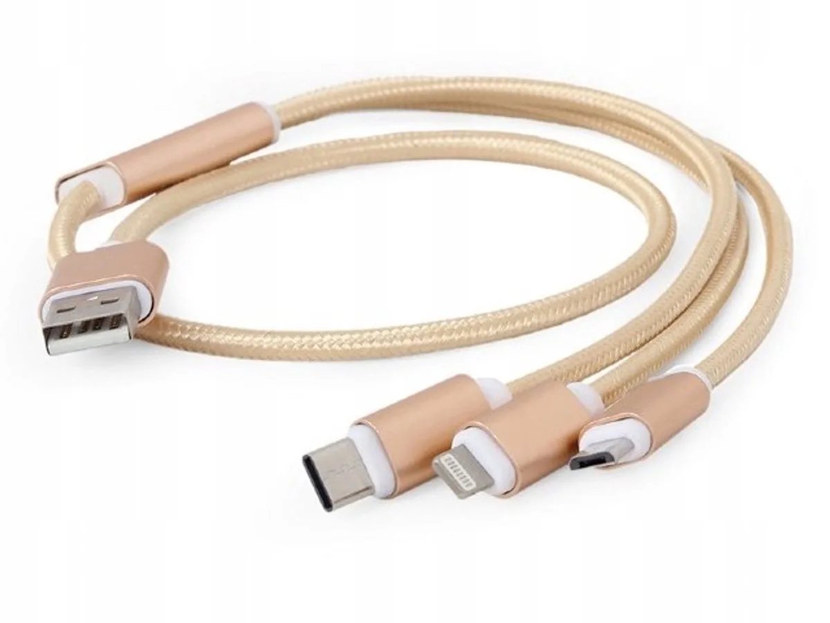 USB 3-in-1 Laadkabel 1m: Micro-USB, USB-C, Lightning fra Gembird – produktbillede