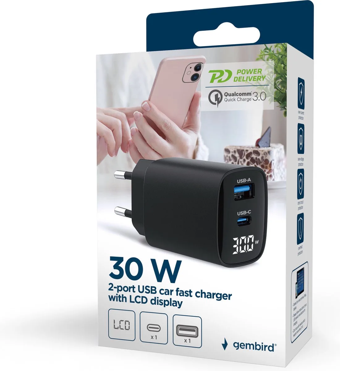 Chargeur Pour Ordinateur Portable 30w Lcd de Gembird en Noir – photo produit