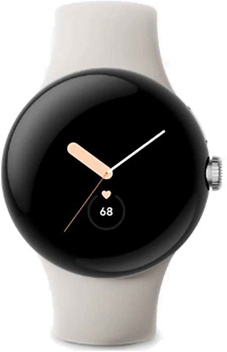 Watch 41mm LTE Polished Zilvere Case met Chalk Sport Band de Google en Beige – photo produit
