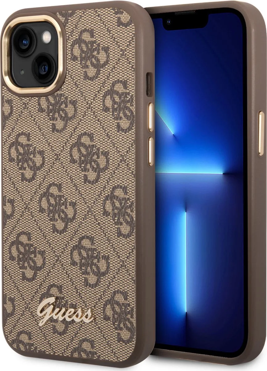 Apple iPhone 14 Plus Back Cover Telefoonhoesje - Beschermende Polycarbonaat/PU-hoes de Guess en Marron – photo produit