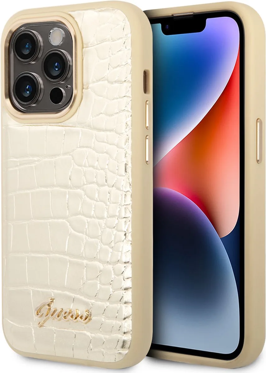 Apple iPhone 14 Pro Goud PU-Leer Telefoonhoesje | Bescherming & Back Cover de Guess en Or, Jaune – photo produit