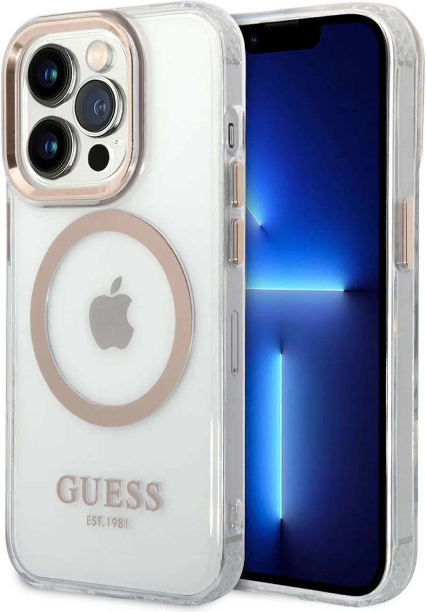 Apple iPhone 14 Pro Max Hoesje MagSafe Hard Case Metal Outline geschikt voor iPhone 14 Pro Max de Guess en Or – photo produit