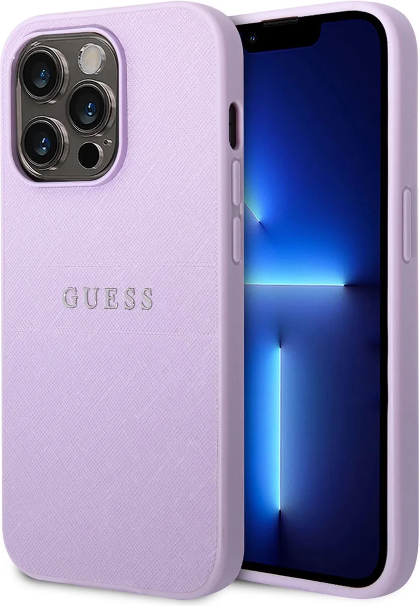 Apple iPhone 14 Pro PU Saffiano Back Cover Telefoonhoesje - Bescherm je Telefoon! de Guess en Violet – photo produit