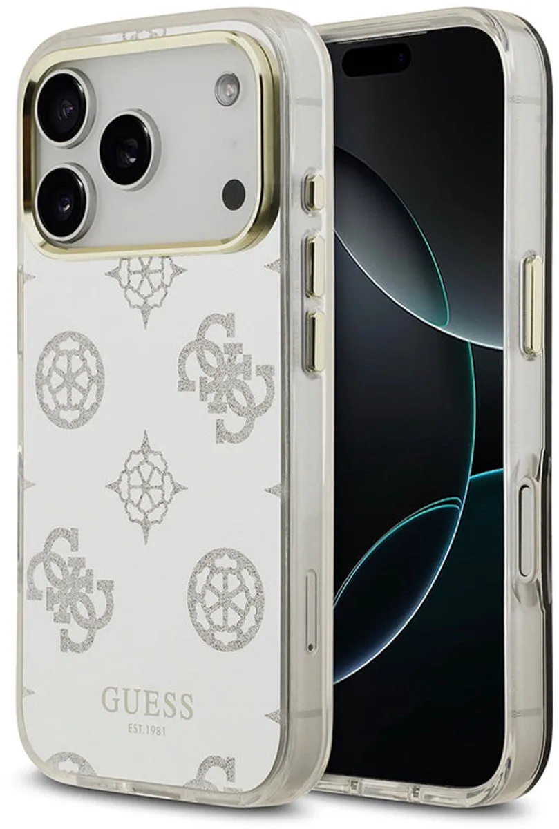 Apple iPhone 17 Pro Case Guess Original Licensed Metal Camera Frame Glittery Mirrored Cover Silver fra Guess i Sølv – produktbillede