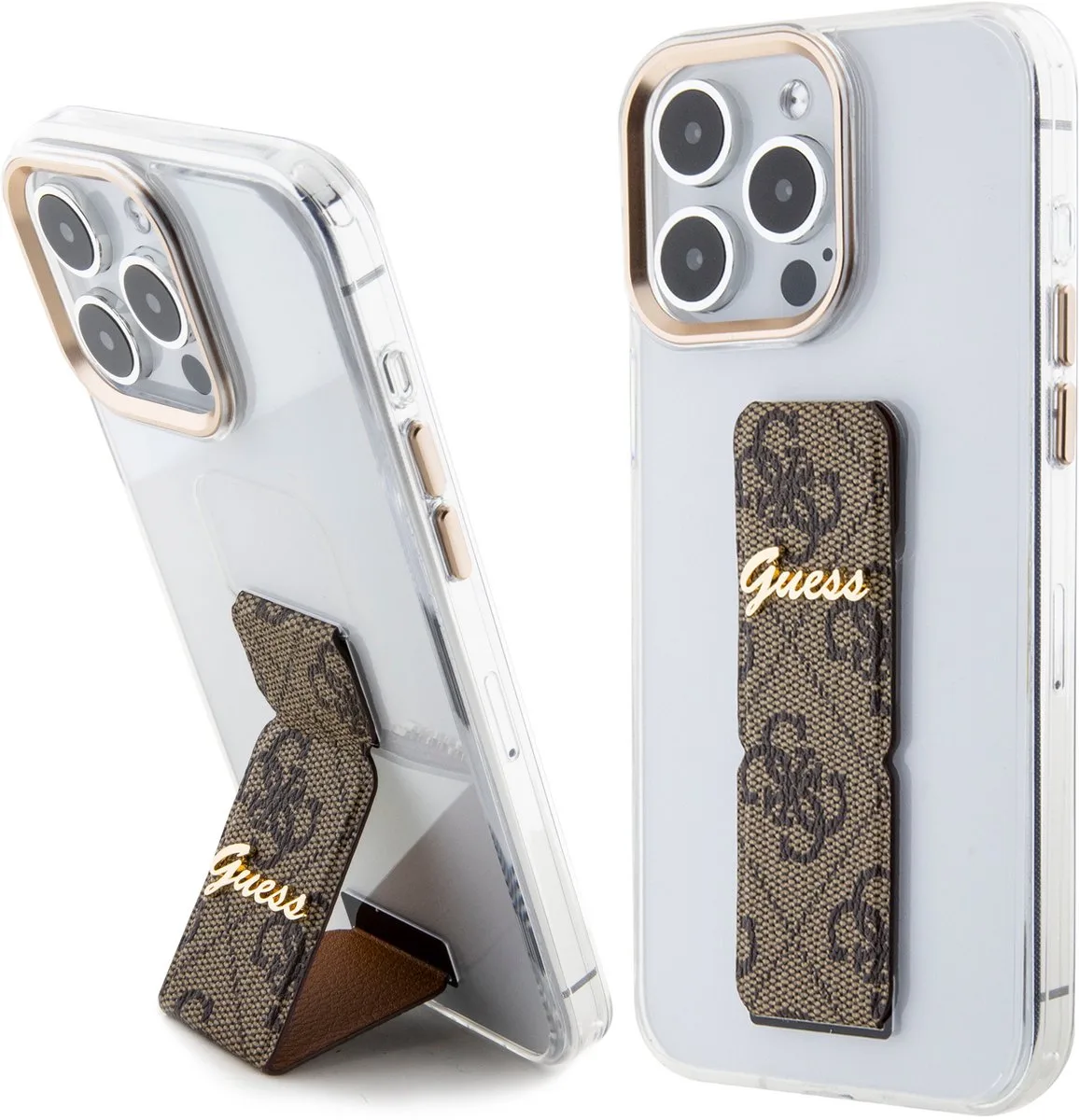 Back Cover - Apple iPhone 15 Pro - Gripstand - Transparant Design van Guess in Bruin – productfoto
