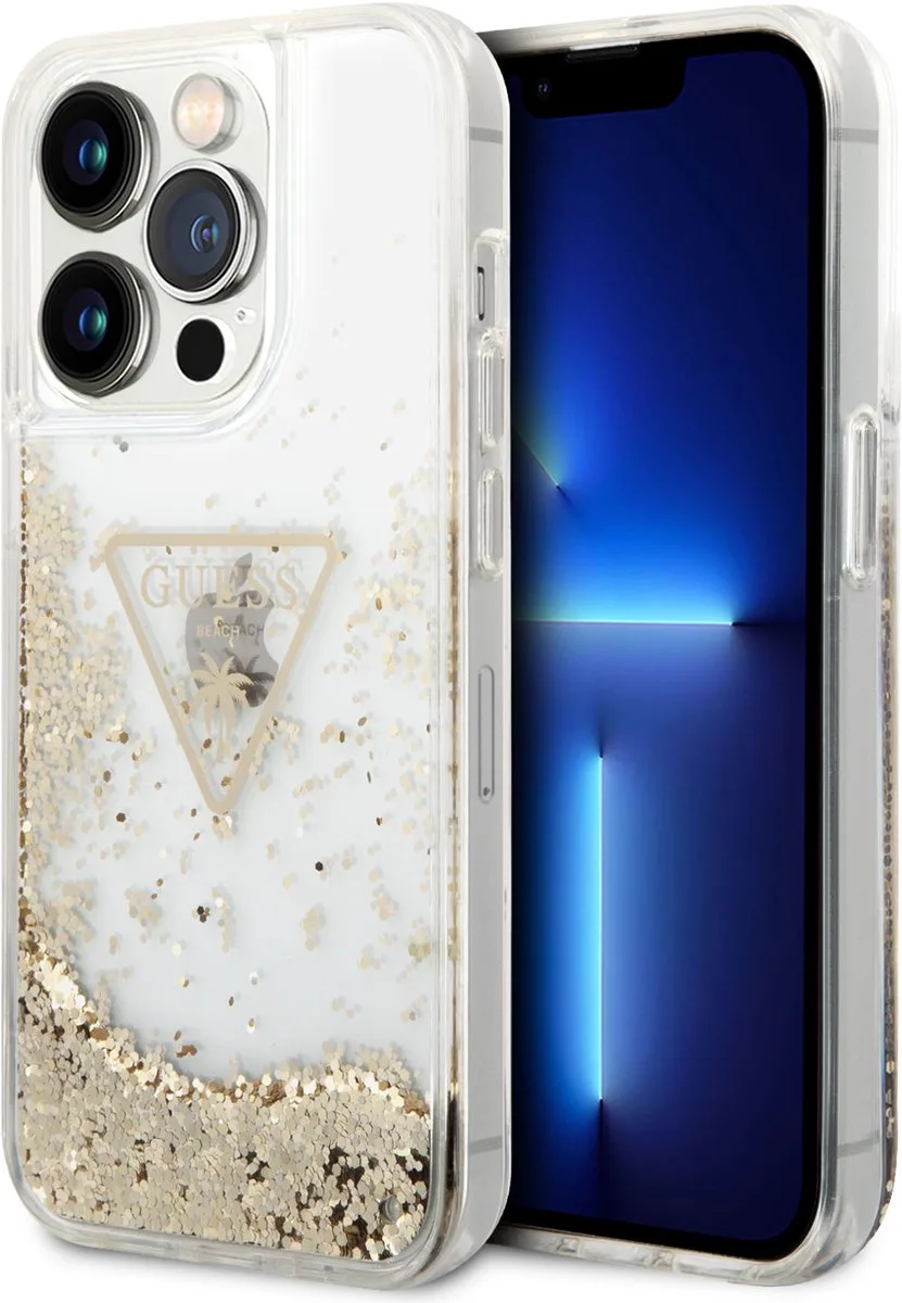 Back Cover - Apple iPhone 15 Pro - Liquid Glitter - Gouden Logo de Guess en Transparent – photo produit