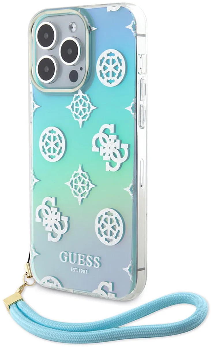 Back Cover - Apple iPhone 15 Pro Max - Iridescent Glitter Pattern - Slank en Stylish van Guess in Blauw – productfoto