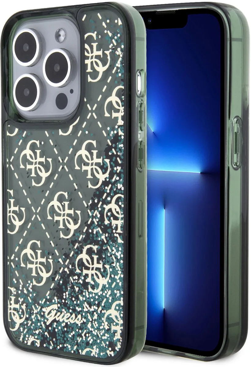 Back Cover - Apple iPhone 15 Pro - Schokabsorberend - Glitter Design de Guess en Vert – photo produit
