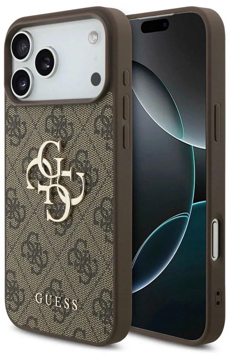 Back Cover - Geschikt voor iPhone 17 Pro - Big Metal Logo - Valbescherming van Guess in Bruin – productfoto