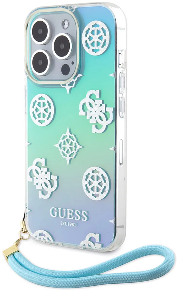 Back Cover Hoesje - Apple iPhone 15 Pro - Iridescent Glitter - Polskoord - Turquoise van Guess in Blauw – productfoto
