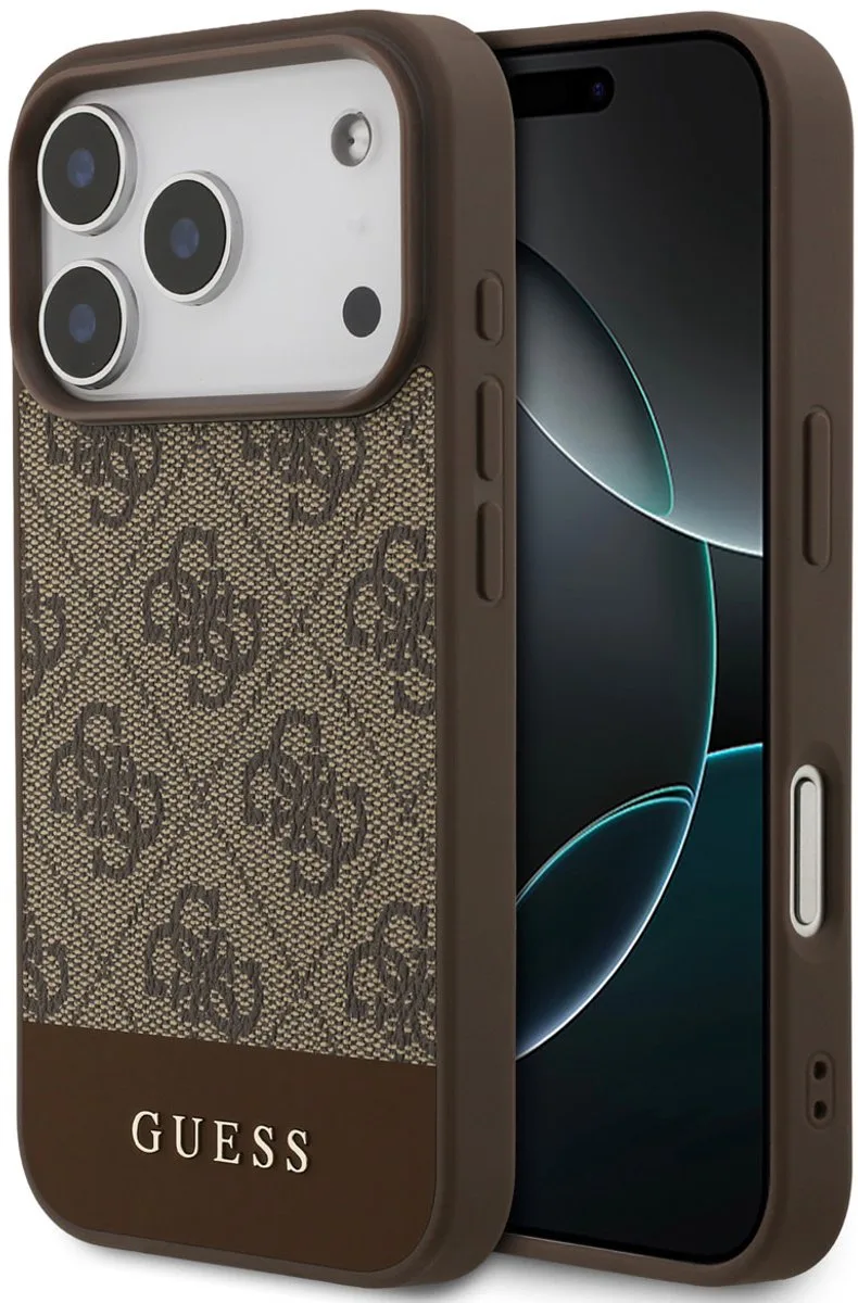 Back cover hoesje iPhone 17 Pro - Bruin Canvas - Luxe Design - Valbescherming & Grip de Guess en Marron – photo produit