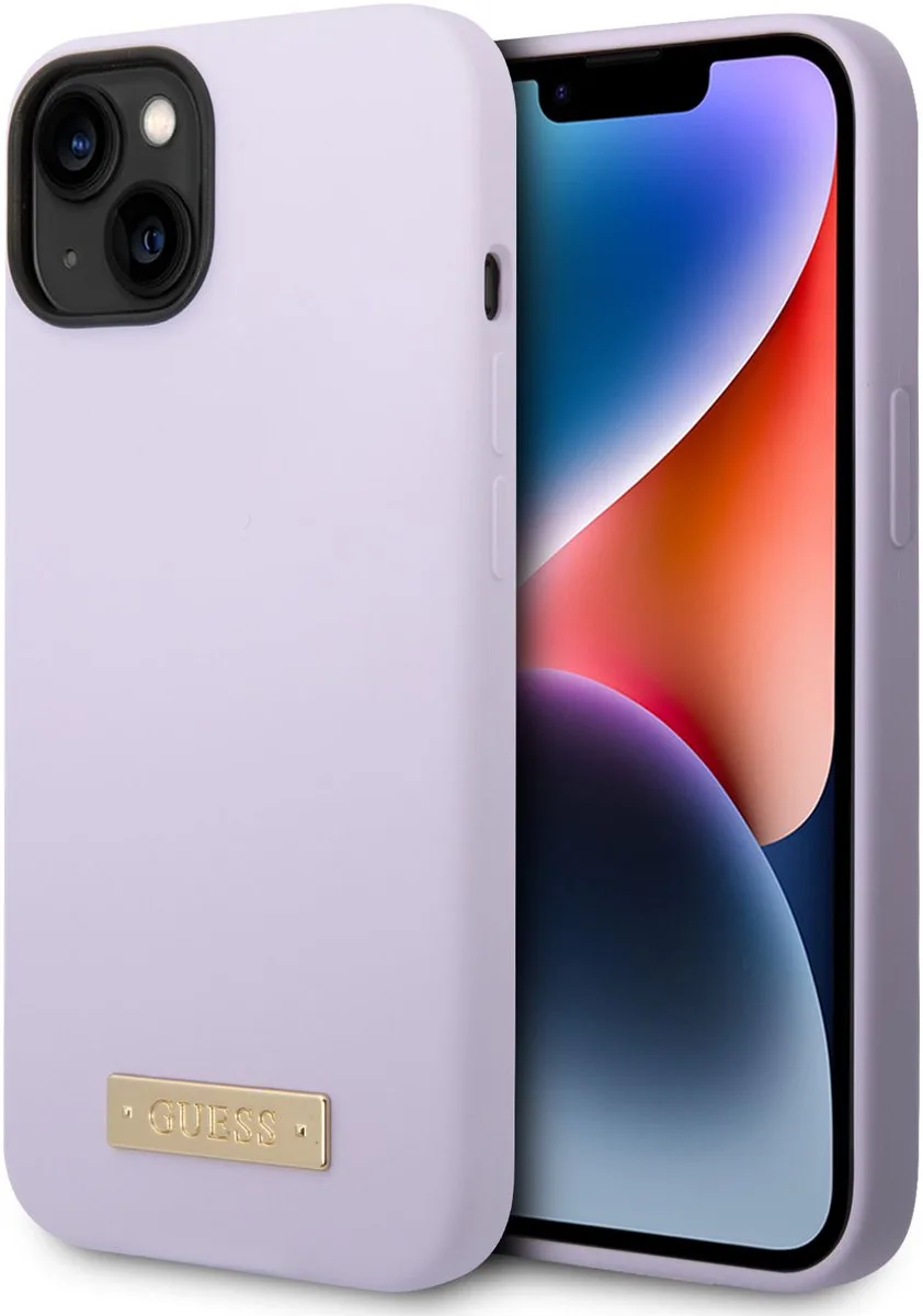 Back cover - iPhone 14 Plus & 15 Plus - Schokabsorberend - Slanke pasvorm de Guess en Violet – photo produit