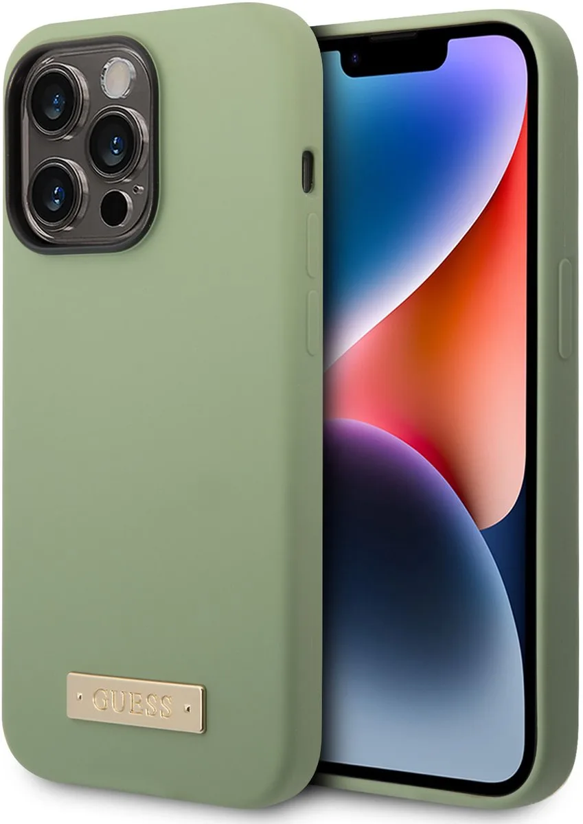 Back cover - iPhone 14 Pro - Slank Design - Schokabsorptie en Grip de Guess en Kaki – photo produit