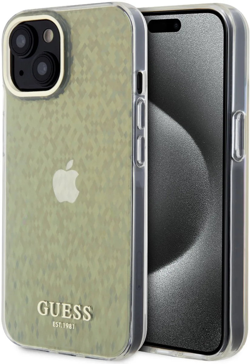 Back Cover - iPhone 15 & 14 Plus - Slank Design met Verhoogde Cameraring de Guess en Or – photo produit