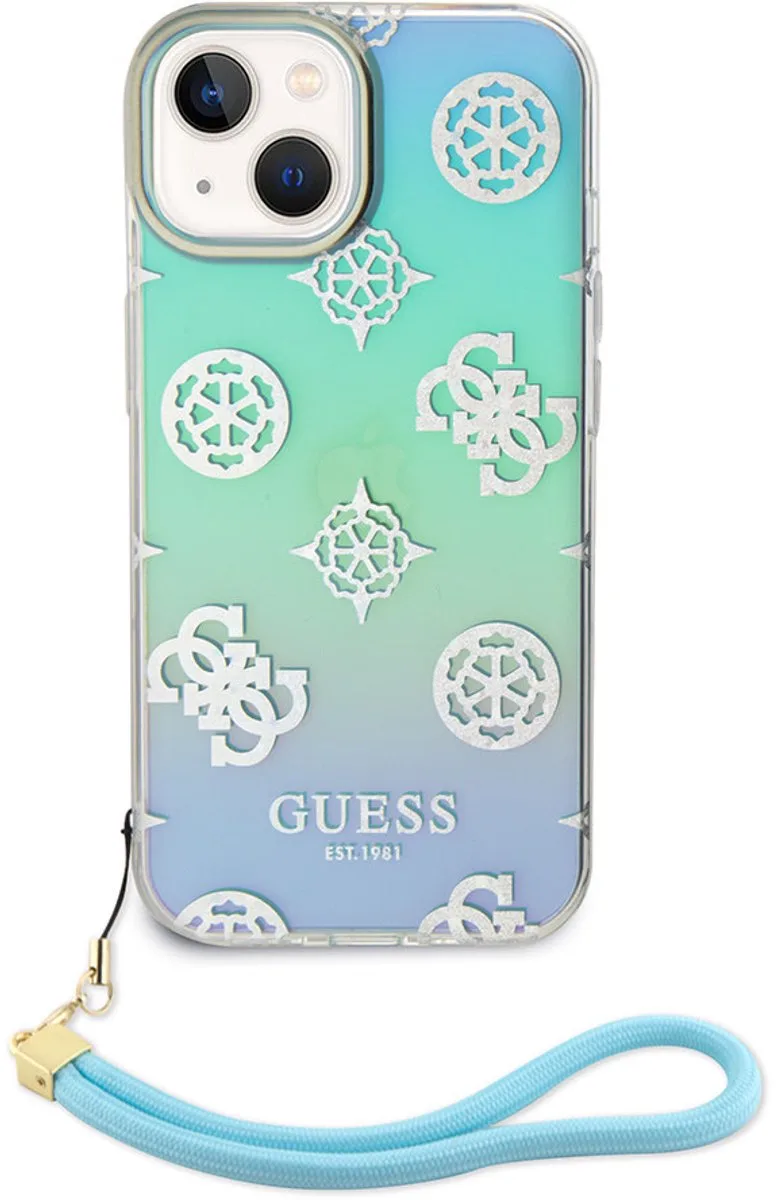 Back Cover - iPhone 15 Plus - Turquoise - Iridescent glitter pattern - Stevige randen de Guess en Bleu – photo produit