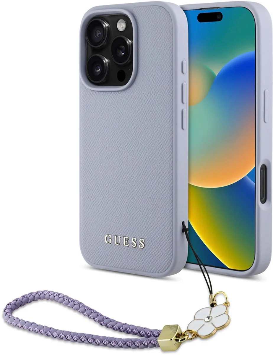 Back cover - iPhone 16 Pro - Magsafe - Flower Charm Strap de Guess en Violet – photo produit