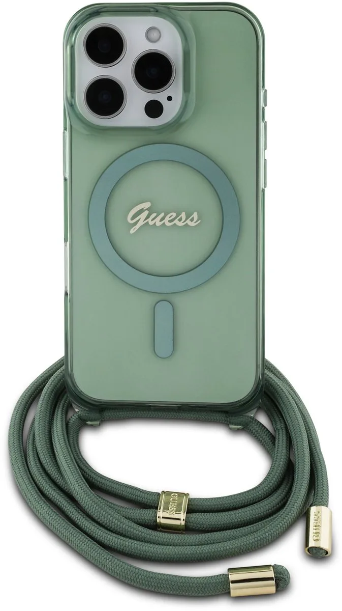 Back cover - iPhone 16 Pro Max - Groen - Met MagSafe-ring en crossbody cord van Guess in Groen – productfoto