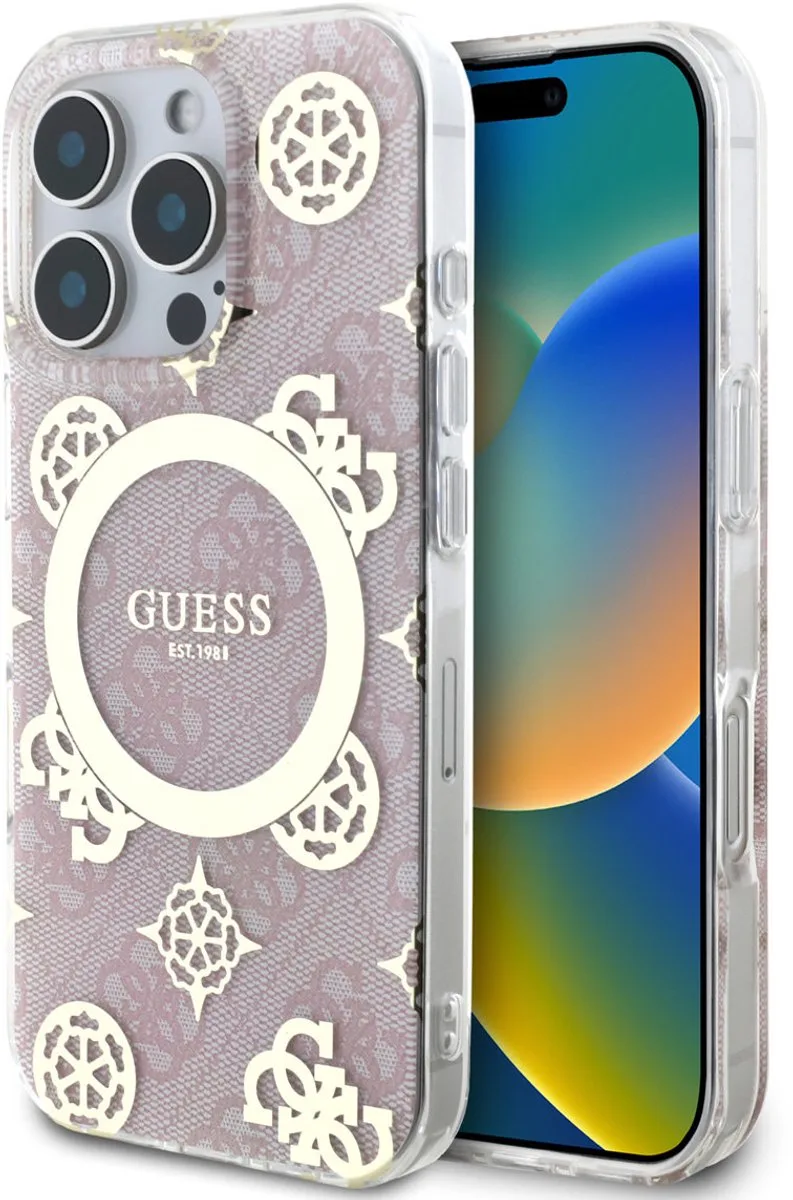 Back cover - iPhone 16 Pro Max - MagSafe en slank profiel de Guess en Rose – photo produit