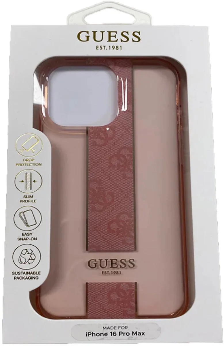 Back cover - iPhone 16 Pro - Slank profiel - Valbescherming - Snap-on montage de Guess en Rose – photo produit