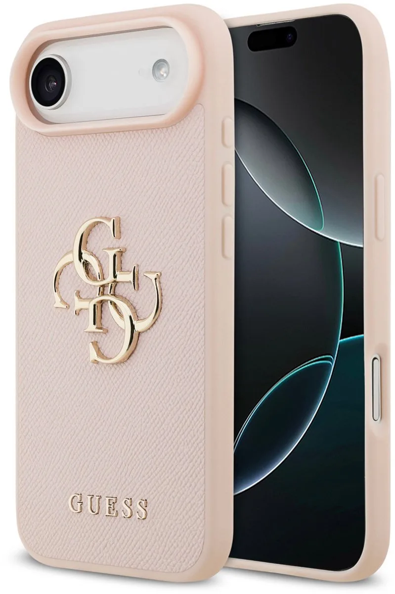 Back Cover - iPhone 17 Air - Reliëfleerlook - Verhoogde Randen von Guess in Rosa – Produktfoto