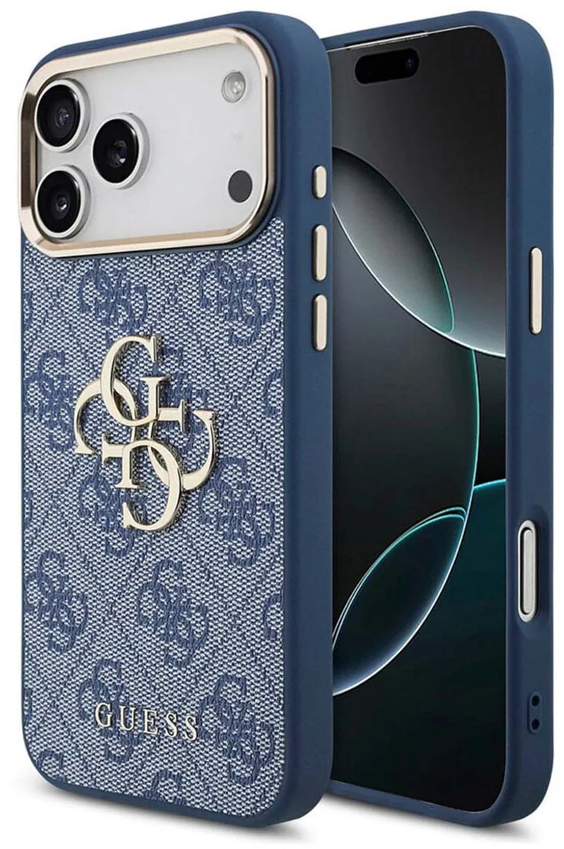 Back Cover - iPhone 17 Pro - Big Metal Logo - Gold Edge de Guess en Bleu – photo produit