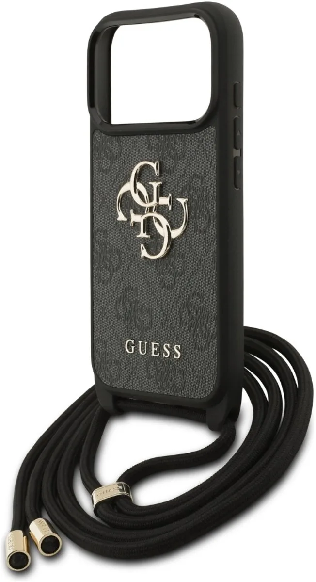 Back Cover - iPhone 17 Pro - Crossbody Koord - Schokabsorberende Randen van Guess in Zwart – productfoto