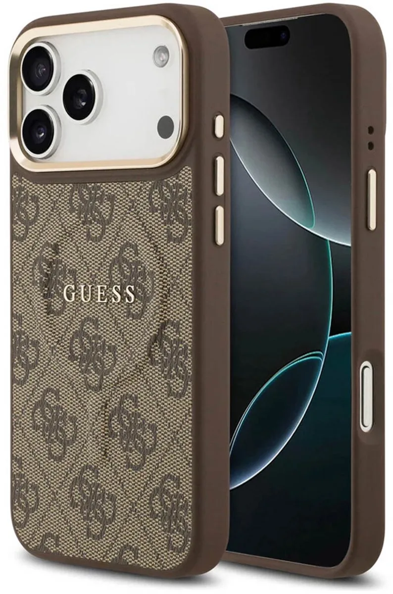 Back Cover - iPhone 17 Pro - PU Leather - Schokabsorberend Design de Guess en Marron – photo produit