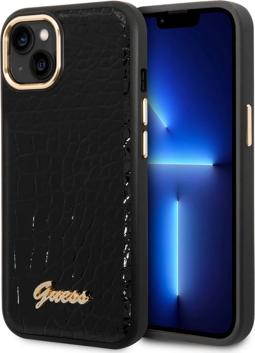 Back Cover Telefoonhoesje voor Apple iPhone 14 - Pu Leer, - Bescherm uw Telefoon van Guess in Zwart – productfoto