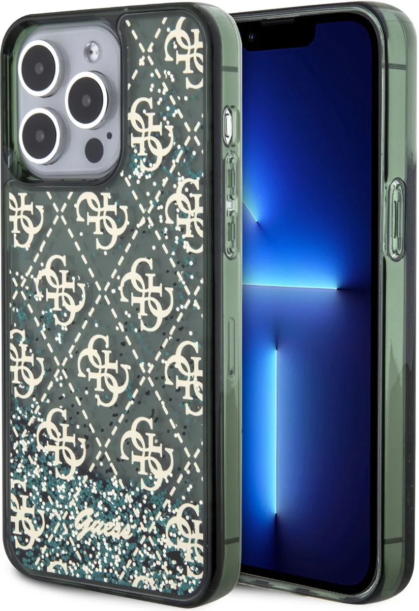 Back Cover voor iPhone 15 Pro Max - Schokabsorberend - Liquid Glitter Design de Guess en Vert – photo produit
