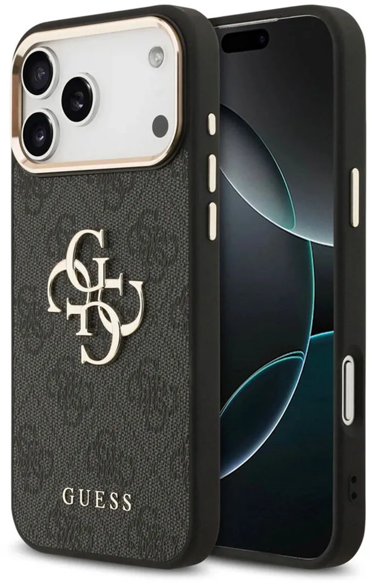 Back Cover voor iPhone 17 Pro - Luxe - Gouden Accenten - Slank Ontwerp von Guess in Schwarz – Produktfoto