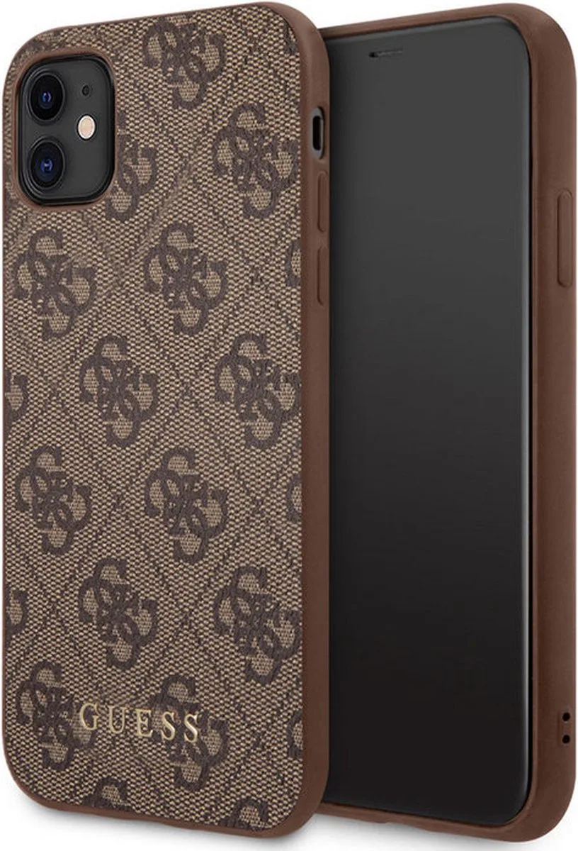 Backcase hoesje geschikt voor iPhone 11- Guess - Effen - Kunstleer de Guess en Marron – photo produit