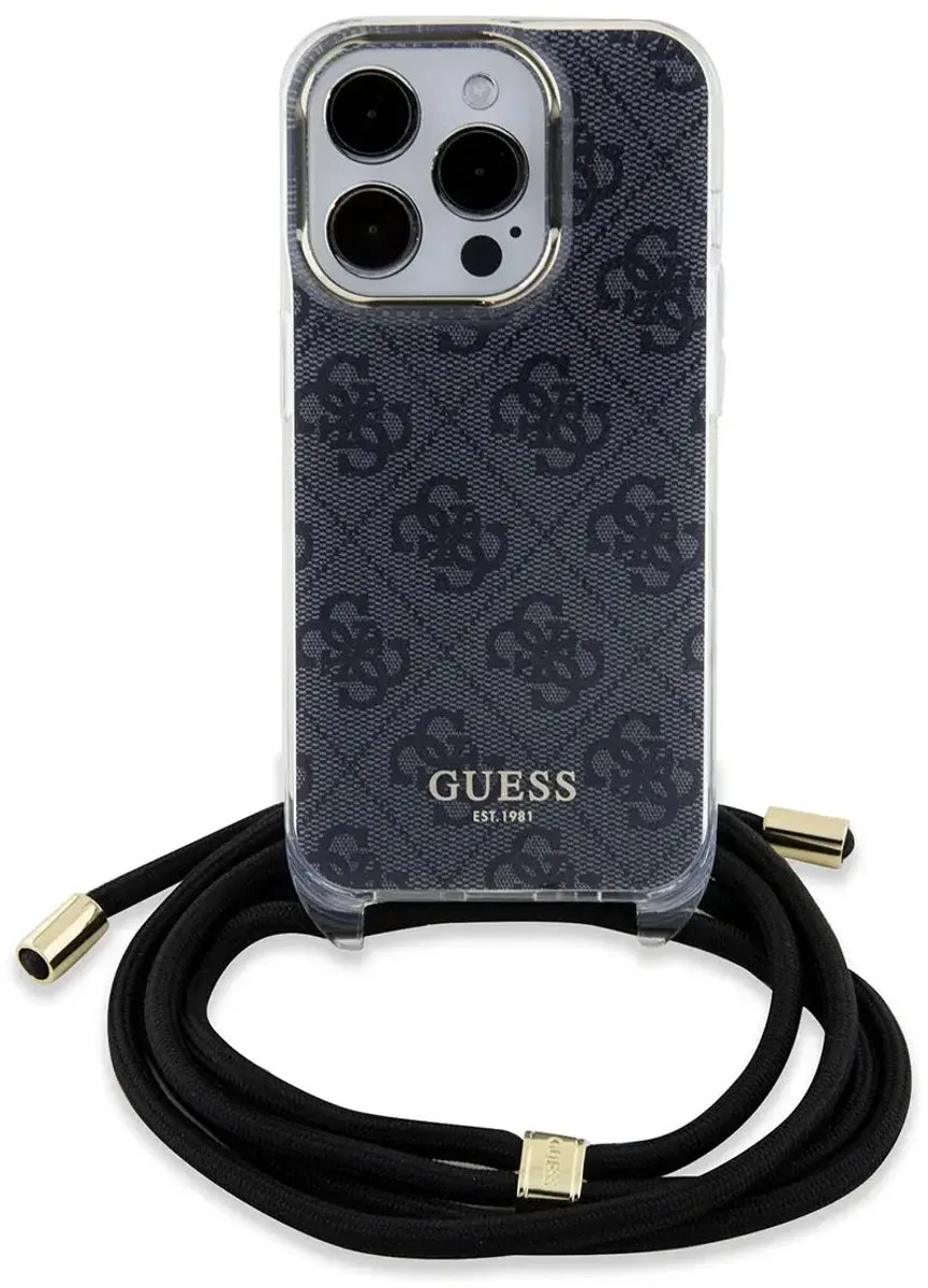 Backcover Geschikt voor Apple iPhone 16 met bedrukte schouderriem IML 4G de Guess en Noir – photo produit