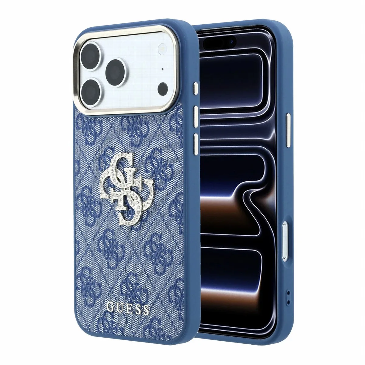 backcover - Geschikt voor iPhone 17 Pro en geschikt voor iPhone 18 Pro - Kunstleer von Guess in Blau – Produktfoto