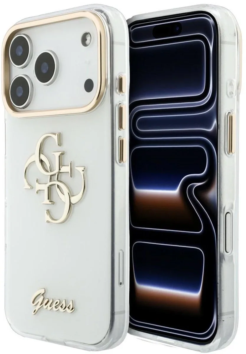 Backcover hoesje voor Apple iPhone 18 Pro - 4G Script Metal van Guess in Wit – productfoto