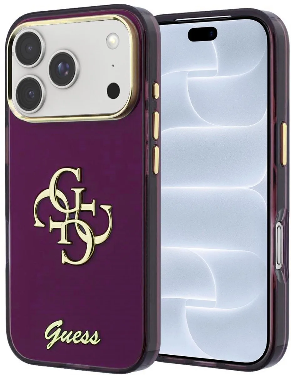 Backcover hoesje voor Apple iPhone 18 Pro - HC IML 4G Script Metal - Burgundy van Guess in Bordeauxrood – productfoto