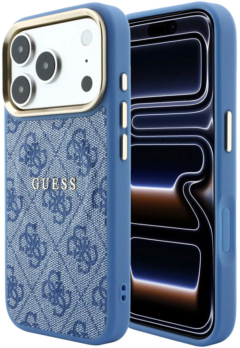 Backcover hoesje voor Apple iPhone 18 Pro - MagSafe embossed van Guess in Blauw – productfoto