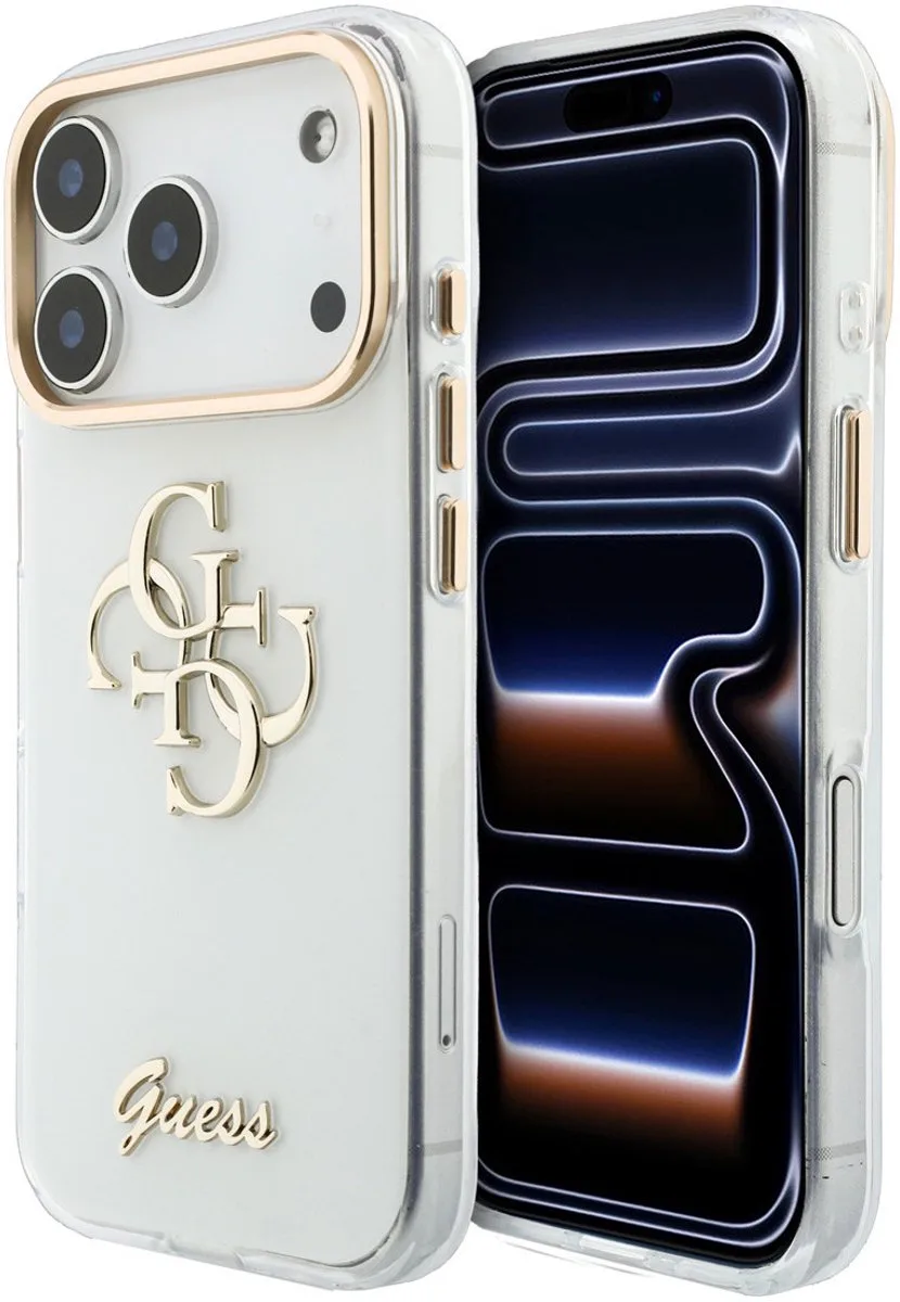 Backcover hoesje voor Apple iPhone 18 Pro Max - HC IML 4G Script Metal van Guess in Wit – productfoto