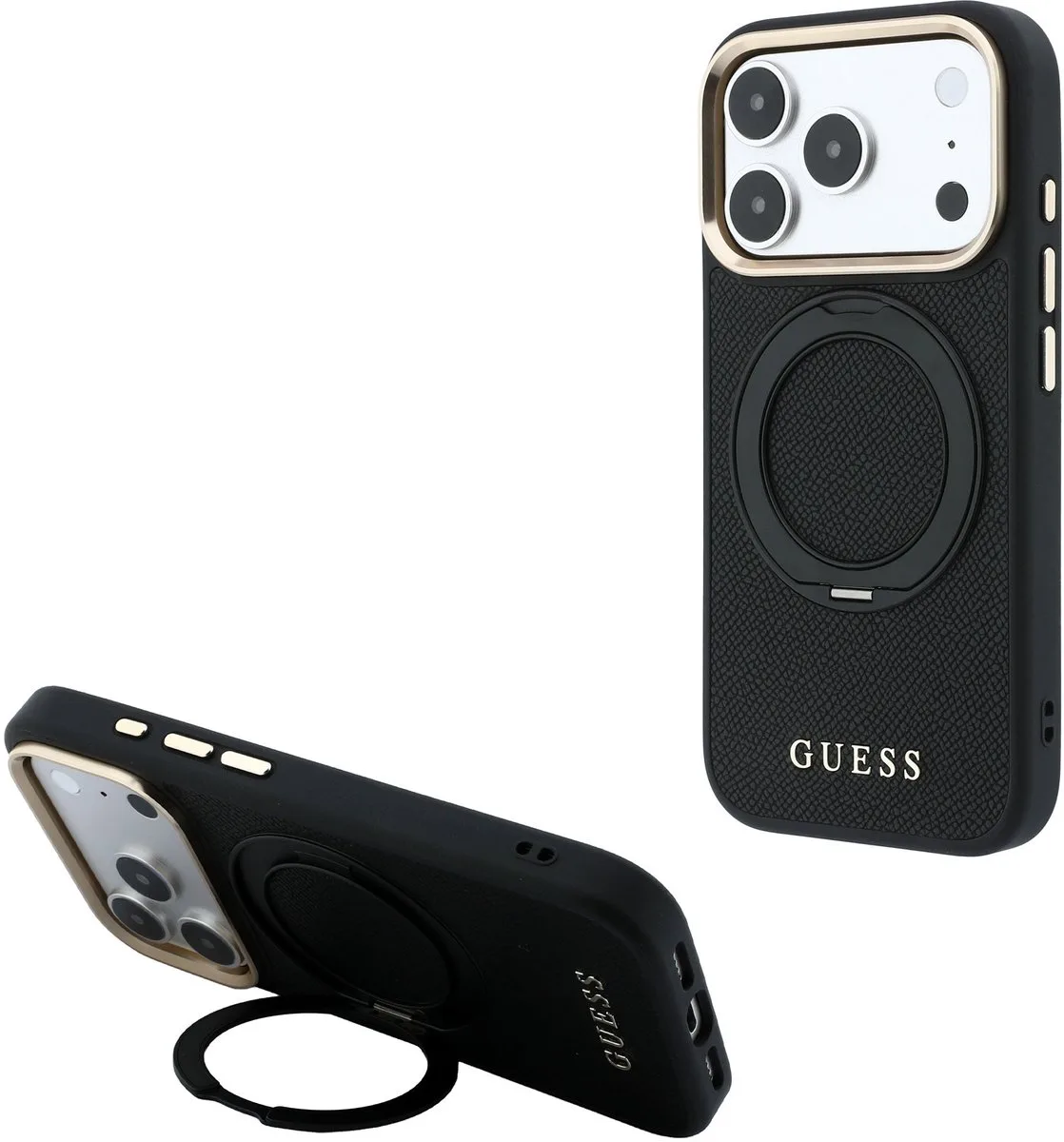 Backcover hoesje voor Apple iPhone 18 Pro Max - magnefring van Guess in Zwart – productfoto